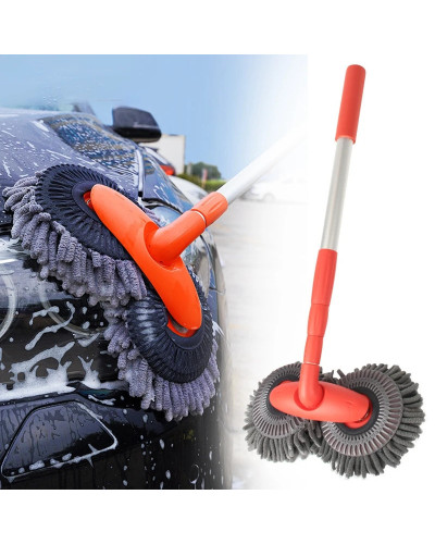 Rotating Double Brush Head Car Wash Mop Auto Supplies Three-Section Te