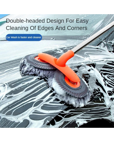 Rotating Double Brush Head Car Wash Mop Auto Supplies Three-Section Te