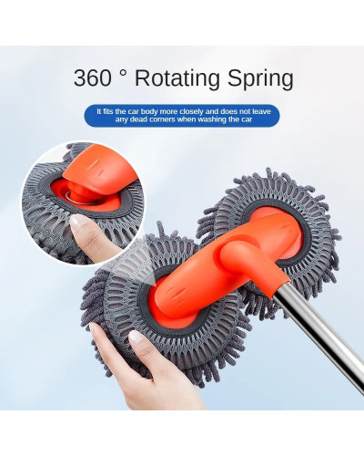 Rotating Double Brush Head Car Wash Mop Auto Supplies Three-Section Te