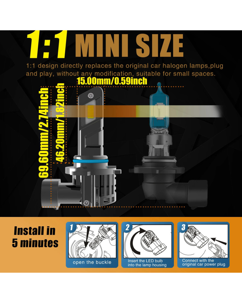 Luz Led antiniebla para coche, Bombilla Canbu de alta potencia de 9006 K, HB4 6000, lámpara de diodo de faro blanco de xenón, 12