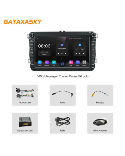 GATAXASKY-REPRODUCTOR multimedia para coche, Radio de 8 pulgadas, 2 din, Android 12, Carplay, para VW, Volkswagen, Passat B7, B6