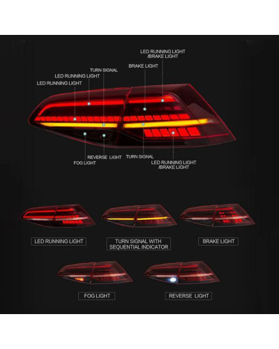 Montaje de luz trasera de estilo de coche para VW MK6 GOLF 7 2013-2016, lámpara trasera LED DRL, dinami, señal de freno, accesor