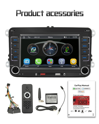 Radio multimedia con Android para coche, reproductor multimedia con Android, 7 pulgadas, 2 Din, HD, RDS, Airplay, estéreo, para 