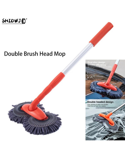 1Set Rotating Double Brush Head Car Wash Mop Auto Three-Section Telesc