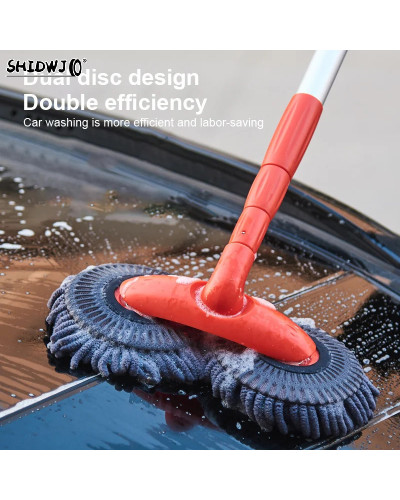 1Set Rotating Double Brush Head Car Wash Mop Auto Three-Section Telesc