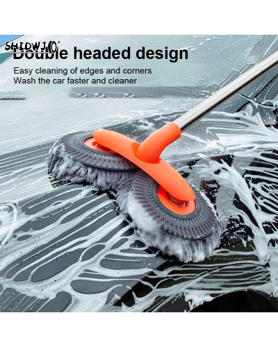 1Set Rotating Double Brush Head Car Wash Mop Auto Three-Section Telesc