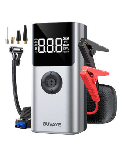 BUVAYE 2500A Car Jump Starter Power Bank Portable 150PSI Air Pump 12V