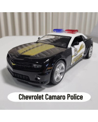 Modelo de coche de policía Chevrolet Camaro 1:36, réplica a escala de Metal, arte en miniatura, decoración del hogar, estilo de 