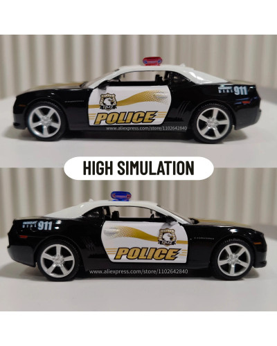 Modelo de coche de policía Chevrolet Camaro 1:36, réplica a escala de Metal, arte en miniatura, decoración del hogar, estilo de 