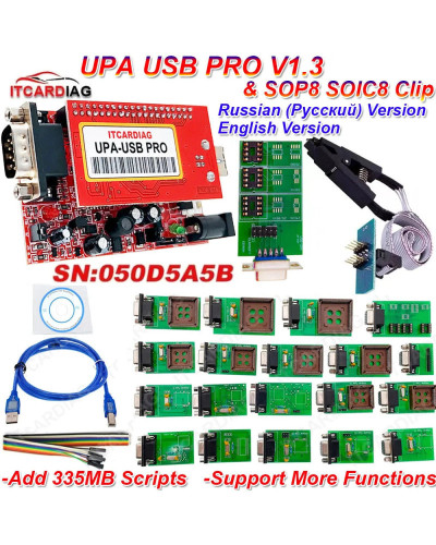 ITCARDIAG V1.3 UPA-USB SN:050D5A5B & SOP8 SOIC8 Clip ECU Chip Tunning 