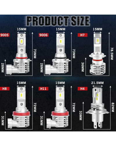 Bombilla LED para faros delanteros de coche, Bombilla CSP sin ventilador con Canbus Hi/Lo Beam H11 9005 9006, faro inalámbrico p