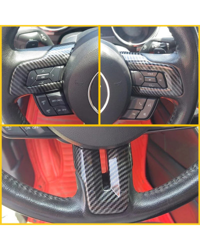 Embellecedor de cubierta de volante de fibra de carbono para Ford Mustang, accesorios de decoración para coche, 3 piezas, 2015, 