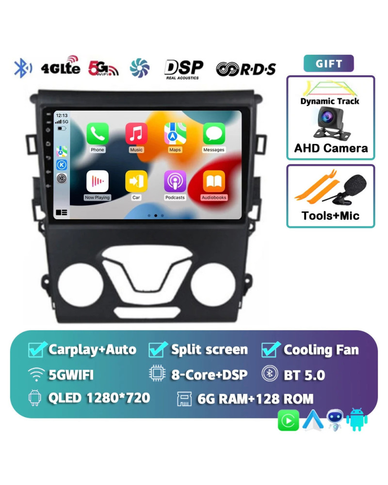 Radio Multimedia con GPS para coche, reproductor con Android 13, Carplay, 4G, WIFI, 2Din, para Ford Mondeo 5 Fusion 2012-2019