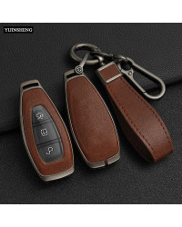 Funda completa para llave de coche, carcasa de aleación de Zinc y cuero PU para Ford Focus 3 4 ST Mondeo MK3 MK4 Fiesta Fusion K