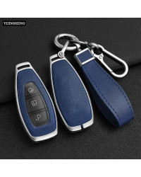 Funda completa para llave de coche, carcasa de aleación de Zinc y cuero PU para Ford Focus 3 4 ST Mondeo MK3 MK4 Fiesta Fusion K