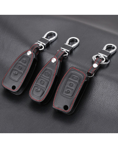 Funda de cuero con anillo para llavero de coche, accesorio para Ford Focus 2, 3, 4, MK2, MK3, MK4, Kuga, Edge, Mondeo, Fusion, E