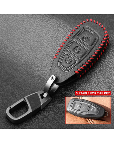 Funda de cuero con anillo para llavero de coche, accesorio para Ford Focus 2, 3, 4, MK2, MK3, MK4, Kuga, Edge, Mondeo, Fusion, E