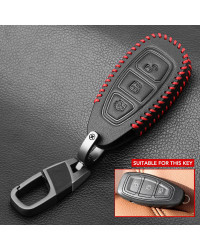 Funda de cuero con anillo para llavero de coche, accesorio para Ford Focus 2, 3, 4, MK2, MK3, MK4, Kuga, Edge, Mondeo, Fusion, E