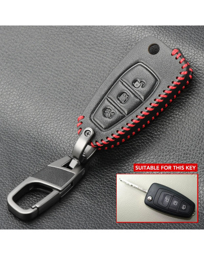 Funda de cuero con anillo para llavero de coche, accesorio para Ford Focus 2, 3, 4, MK2, MK3, MK4, Kuga, Edge, Mondeo, Fusion, E