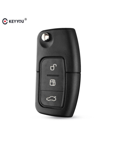 KEYYOU-funda plegable para mando a distancia, carcasa sin cortar para llave de coche, 3 botones, para Ford Focus Fiesta C Max K