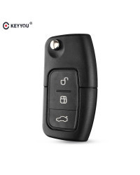 KEYYOU-funda plegable para mando a distancia, carcasa sin cortar para llave de coche, 3 botones, para Ford Focus Fiesta C Max K