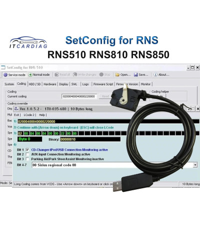 SetConfig 2.5.1 & 2.8.1 Software with Cable for RNS Identify Supports 