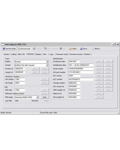 SetConfig 2.5.1 & 2.8.1 Software with Cable for RNS Identify Supports 