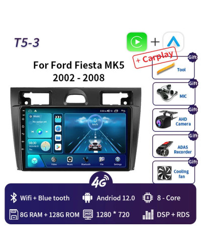 Radio Multimedia con GPS para coche, reproductor con Android 2002, 2 Din, DVD, Carplay, estéreo, para Ford Fiesta Mk VI 5 Mk5 20