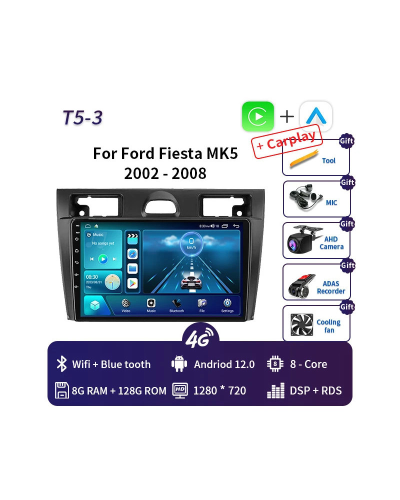 Radio Multimedia con GPS para coche, reproductor con Android 2002, 2 Din, DVD, Carplay, estéreo, para Ford Fiesta Mk VI 5 Mk5 20