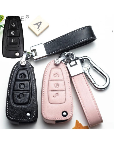 Funda de cuero para mando a distancia de coche, accesorios de llavero para Ford Fiesta Focus 3 4 ST Mondeo Ecosport Kuga Ranger 