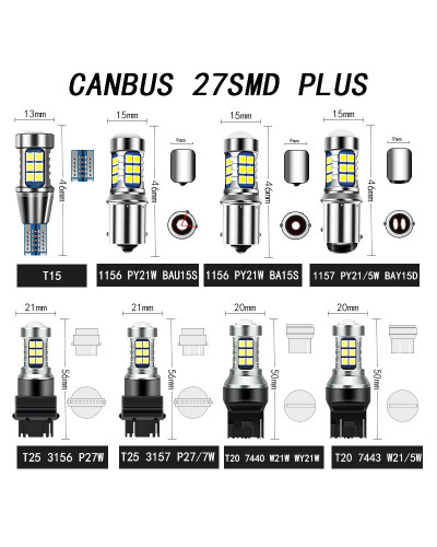 Luz Led de freno Canbus T25 P27/7W, Bombilla de marcha atrás, lámpara de señal de giro 3157 3156 P27W 12v para Ford Crown Victor