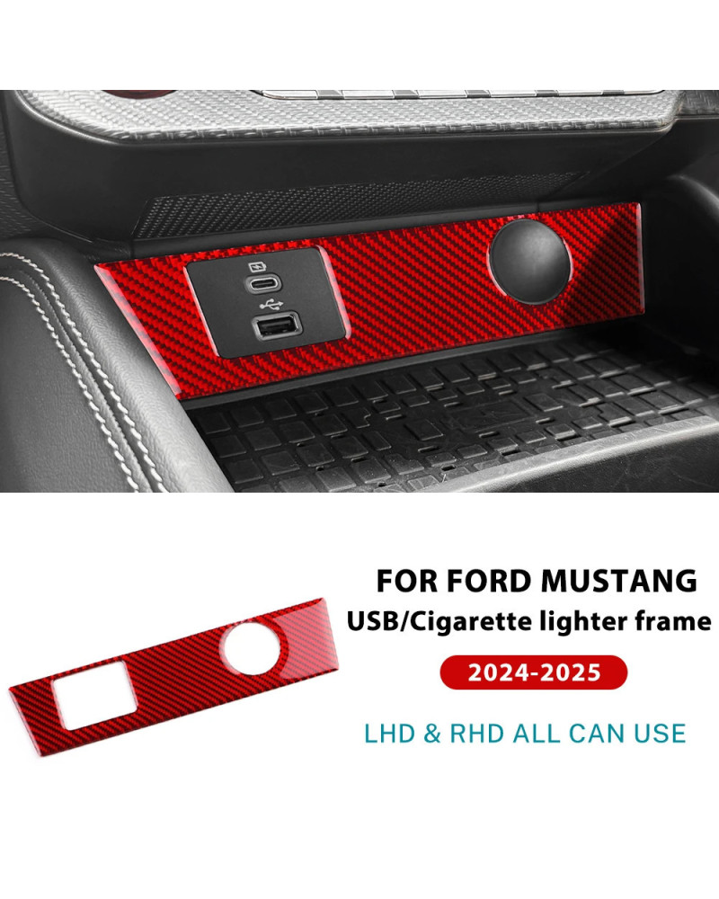 Pegatina de fibra de carbono suave Real para Ford Mustang GT 2024 2025 LHD RHD, Panel de encendedor de cigarrillos USB para coch