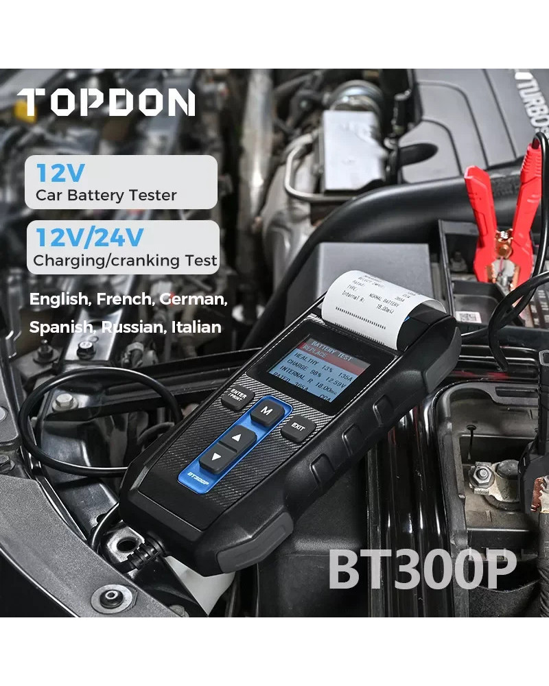 TOPDON-probador de batería BT300P, 12V/24V, con impresión Digital, herramientas de prueba de arranque de carga, Analizador autom