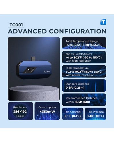 TOPDON-cámara térmica TC001, videocámara infrarroja de alta resolución 256x192 IR, LT Pro-Grade para teléfonos Android, USB tipo