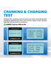 TOPDON-probador de batería de coche AB101, 6V/12V, prueba de voltaje de batería, Analizador de cargador automático 2000CCA, prob