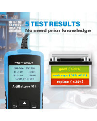 TOPDON-probador de batería de coche AB101, 6V/12V, prueba de voltaje de batería, Analizador de cargador automático 2000CCA, prob