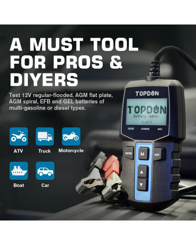 TOPDON-probador de batería de coche BT100, herramienta de diagnóstico automotriz Digital, Analizador de batería, escáner de carg