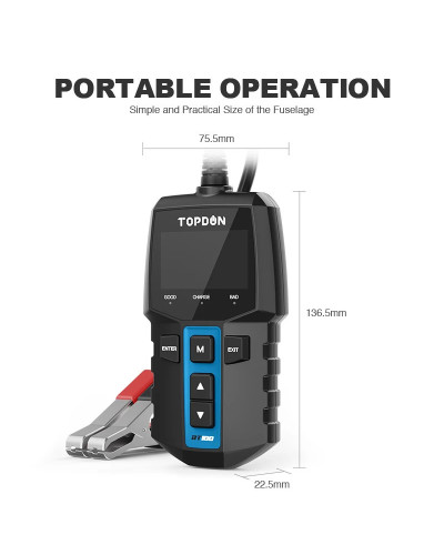 TOPDON-probador de batería de coche BT100, herramienta de diagnóstico automotriz Digital, Analizador de batería, escáner de carg