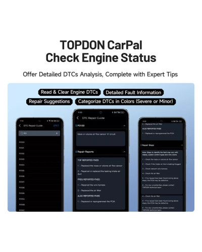 TOPDON-escáner lector de código CarPal OBD2, revisión de Salud del coche, prueba de batería, escaneo de sistema completo, 6 Serv