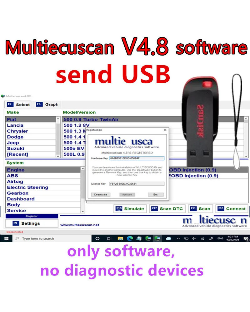 Newest Multiecuscan V4.8 Software Registered for Fiat Scanner Unlimite