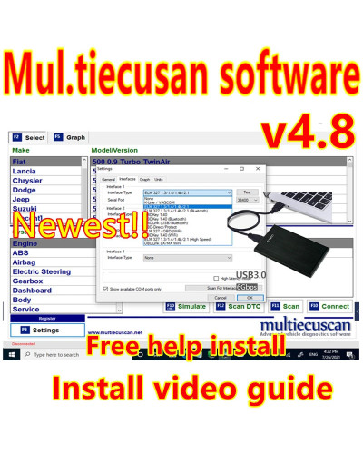 Newest Multiecuscan V4.8 Software Registered for Fiat Scanner Unlimite