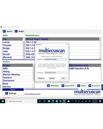 Newest Multiecuscan V4.8 Software Registered for Fiat Scanner Unlimite