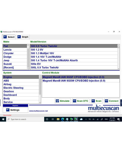 Newest Multiecuscan V4.8 Software Registered for Fiat Scanner Unlimite