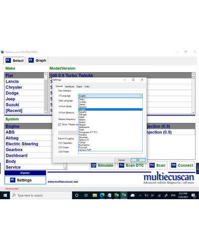 Newest Multiecuscan V4.8 Software Registered for Fiat Scanner Unlimite