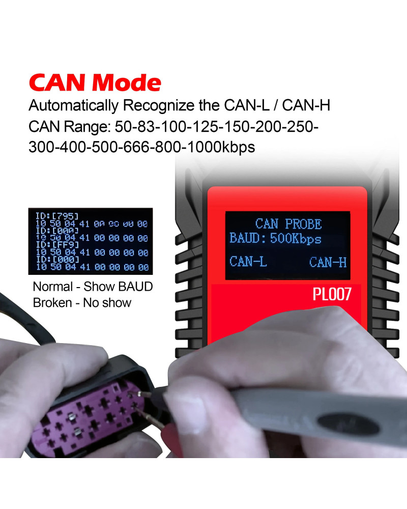 WOYO PL007 CAN LIN PWM Tester, Auto-recognize CAN-H & CAN-L, Read Baud