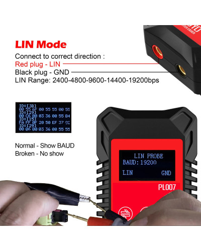 WOYO PL007 CAN LIN PWM Tester, Auto-recognize CAN-H & CAN-L, Read Baud