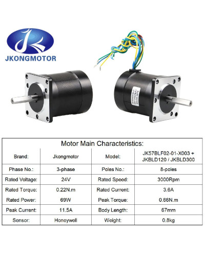 Jkongmotor 24V 69W 57mm JK57BLF02-01-X003 brushless DC motor with D-Cu