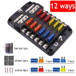 12 Way Fuse Box Holder With Blade Fuse Holder Block & Warning Indicato