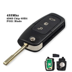 KEYYOU ASK 433MHz 4D63/4D60 Chip Remote Key For Ford Focus 3 Mondeo C Max S Max Galaxy Fiesta HU101 / FO21 Blade Case 3 Buttons