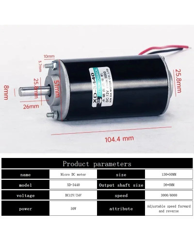 XD-3440 12V 24V 50W DC high speed motor can adjust speed CW CCW high t